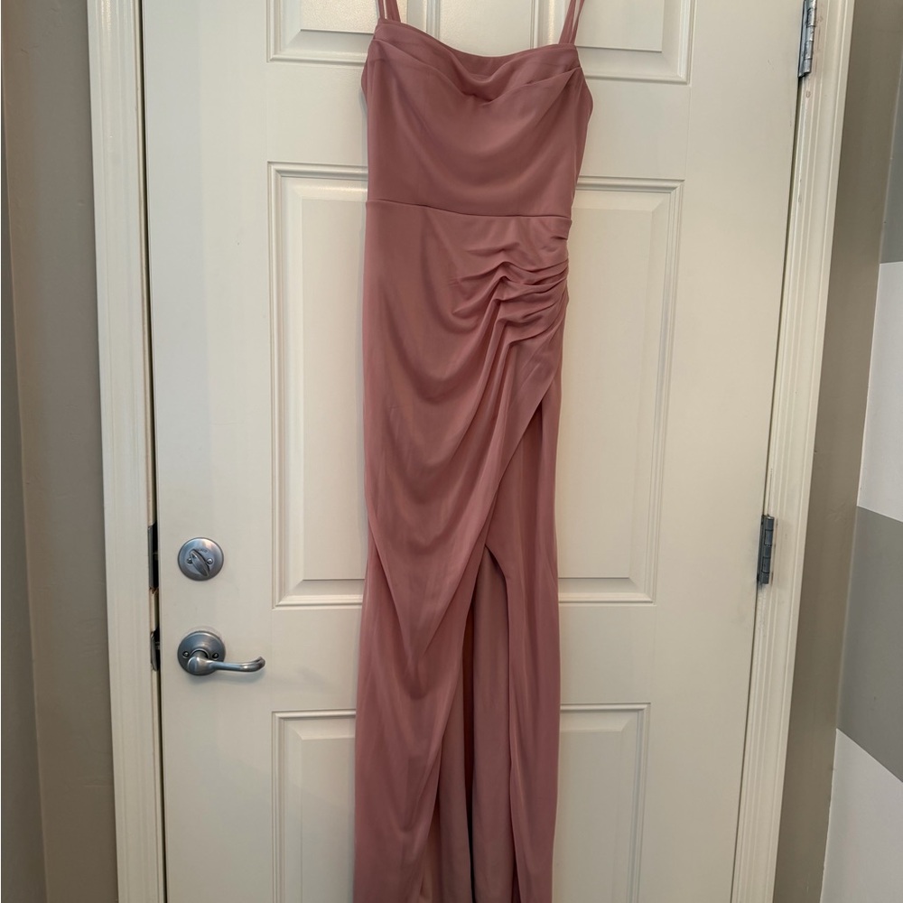 Azazie Mauve Pink Ruched Prom Dress